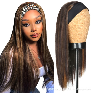 Synthetic Hair Kinky Straight  Hair Cosplay Wigs For Black Women Glueless Full Machine Made Wig With Headband Budle